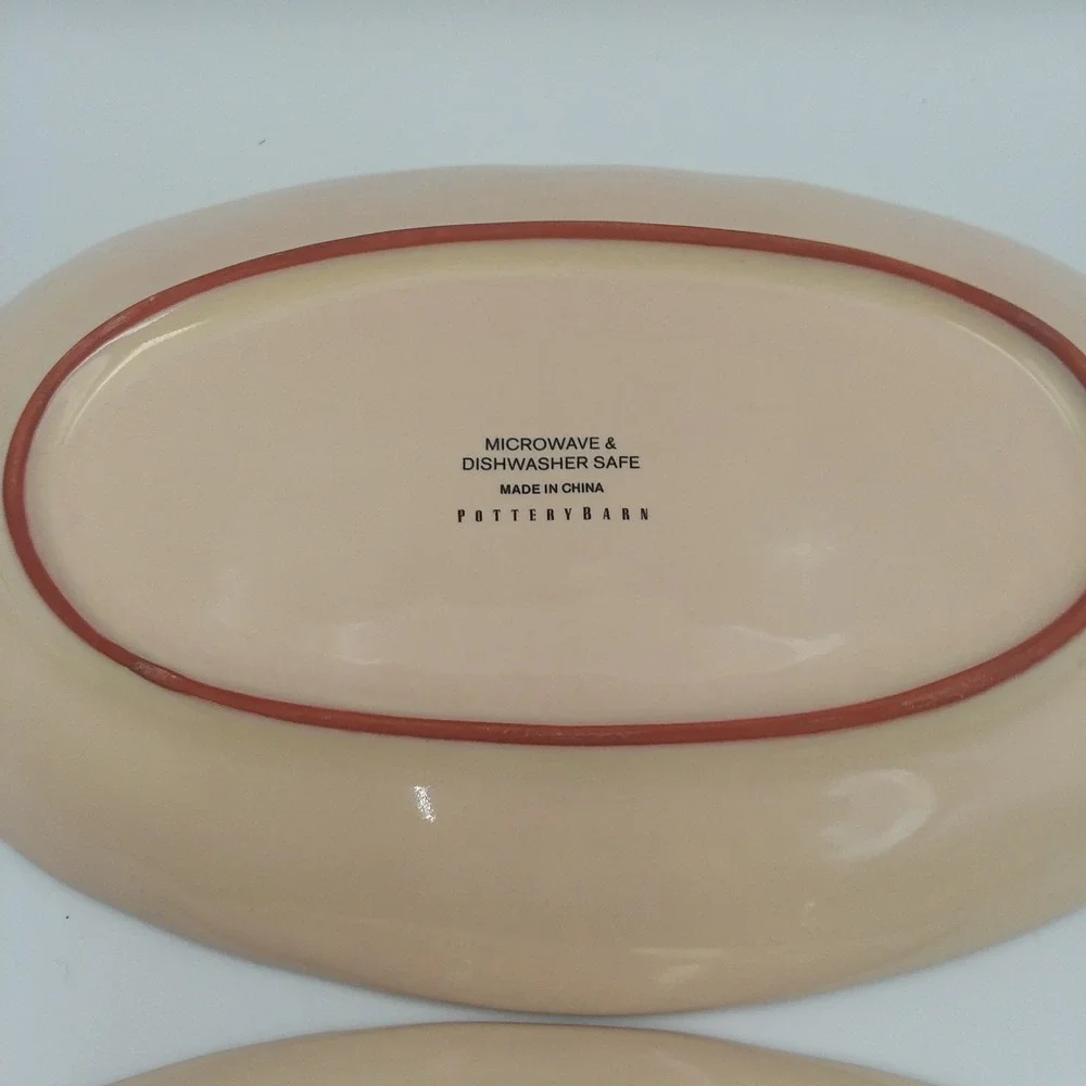 Set of 2 Pottery Barn Oval Salad Plates Blue Beige Paisley‎ Floral Accent Dishes
